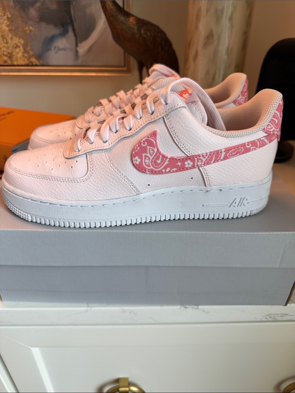 Nike Air Force 1 Low - White with Pink Paisley Swoosh